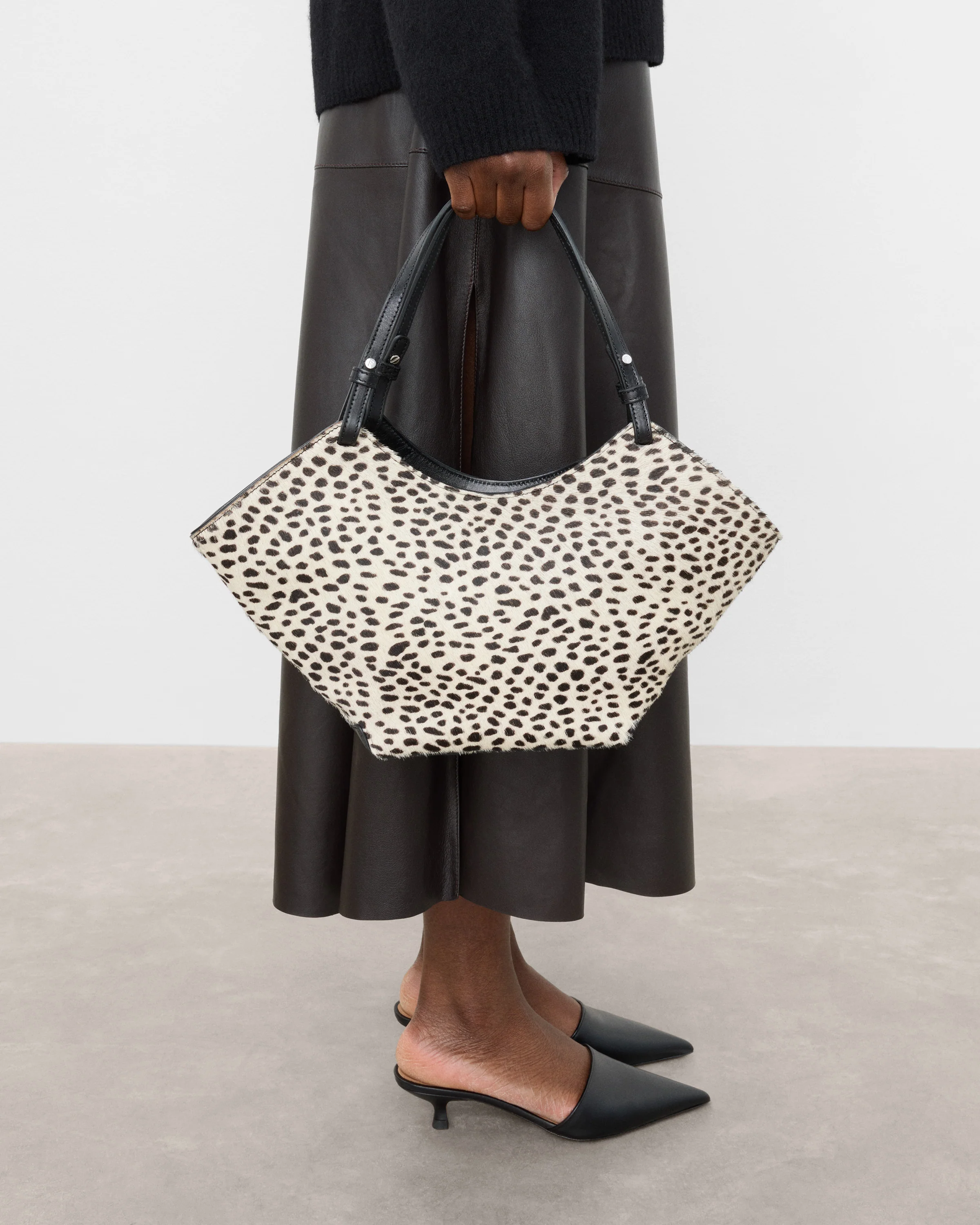 Dilba Mini Tote Bag Leather Hair Chocolate Dot - Image 3