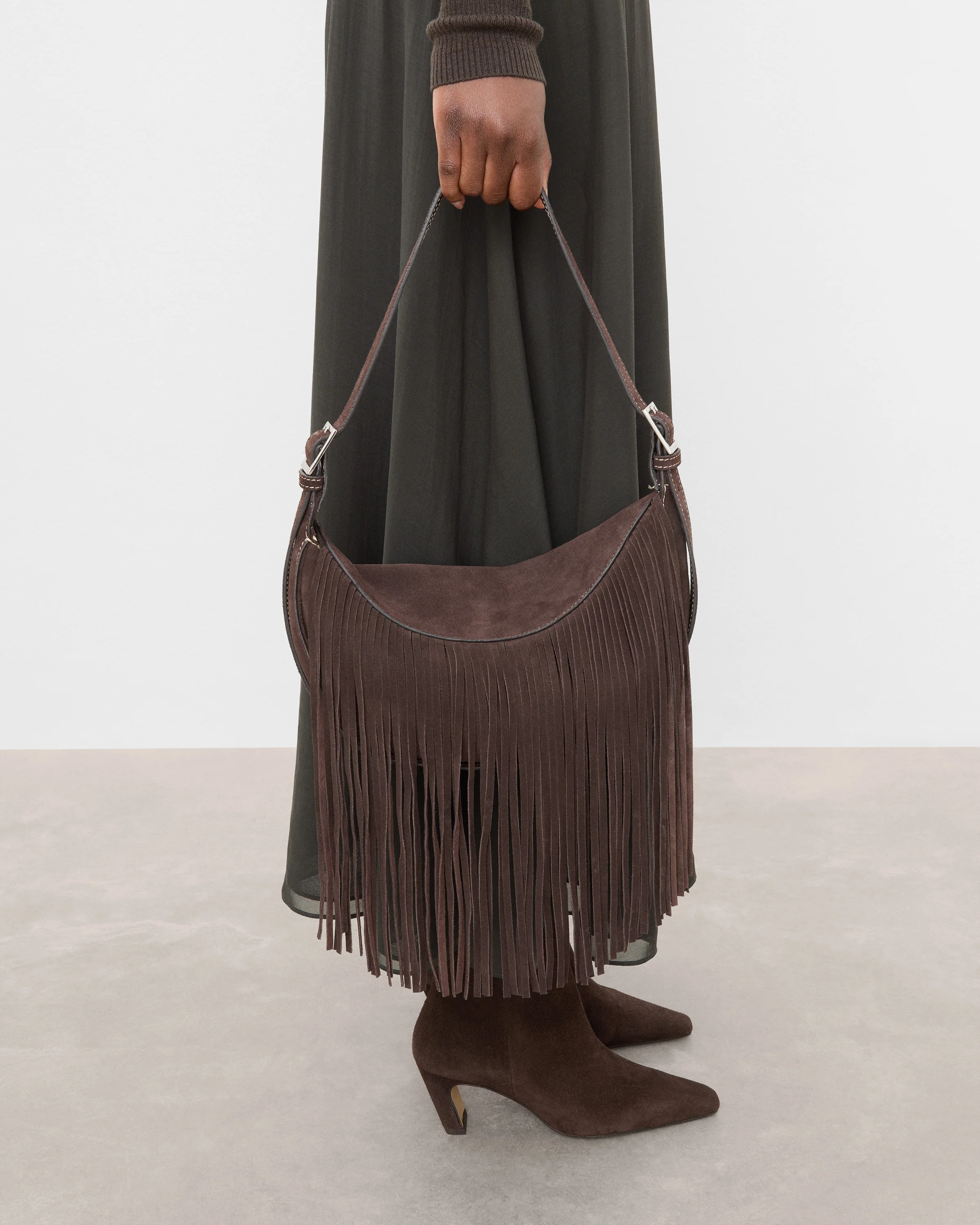 Ivy Cross Shoulder Bag Suede Chocolate - Image 3